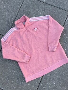 Adidas Pink Hearts Fleece Quarter Zip Medium Cozy Pullover Streetwear